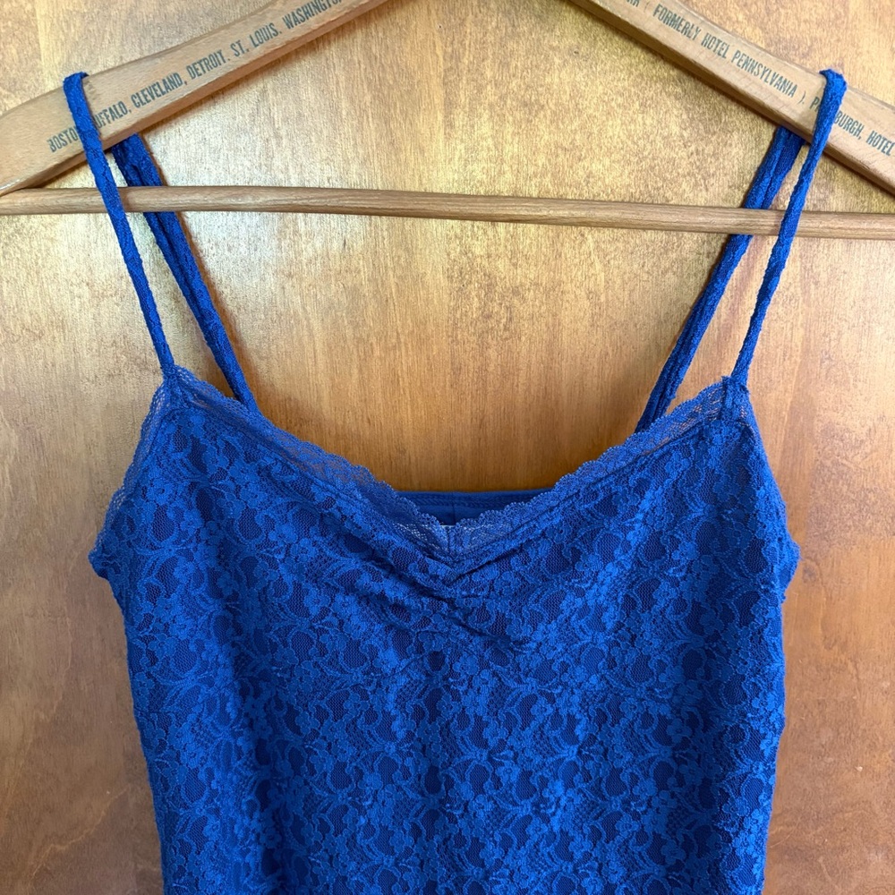 Aeropostale Blue Sheer Mesh Lace Trim Babydoll Cami Slip Dress Y2K Fairy NWT Mod - Picture 3 of 14